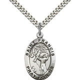 St. Francis of Assisi Medal, Sterling Silver - 24" 2.4mm Rhodium Plate Endless Chain