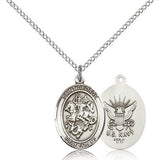 St. George Navy Medal, Sterling Silver, Large - 18" 1.2mm Sterling Silver Chain + Clasp