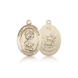 St. Christopher Navy Medal, 14 Karat Gold, Medium - 14 KT Yellow Gold