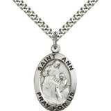 St. Ann Medal, Sterling Silver - 24" 2.4mm Rhodium Plate Endless Chain