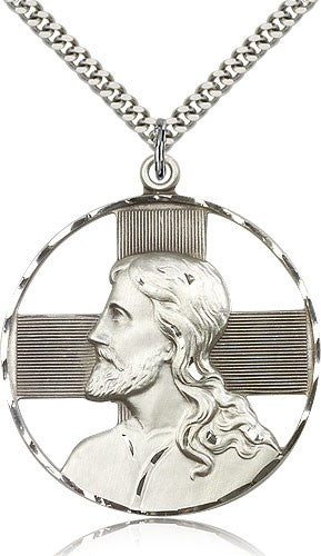 Christ Profile Necklace, Sterling Silver - 24" 2.4mm Rhodium Plate Endless Chain