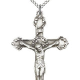 Crucifix Pendant, Sterling Silver - 18" 1.2mm Sterling Silver Chain + Clasp