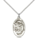 St. Michael the Archangel Medal, Sterling Silver - 18" 1.2mm Sterling Silver Chain + Clasp