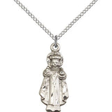 Infant of Prague Medal, Sterling Silver - 18" 1.2mm Sterling Silver Chain + Clasp