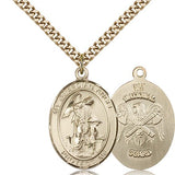 Guardian Angel National Guard Medal, Gold Filled, Large - 24" 2.4mm Gold Plated Chain + Clasp
