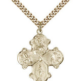 4 Way Cross Pendant, Gold Filled - 24" 2.4mm Gold Plated Endless Chain
