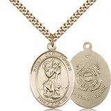 St. Christopher Coast Guard Medal, Gold Filled, Large - 24" 2.4mm Gold Plated Chain + Clasp