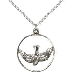 Holy Spirit Medal, Sterling Silver - 18" 1.2mm Sterling Silver Chain + Clasp