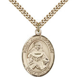 St. Julie Billiart Medal, Gold Filled, Large - 24" 2.4mm Gold Plated Chain + Clasp