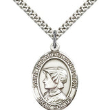 St. Elizabeth Ann Seton Medal, Sterling Silver, Large - 24" 2.4mm Rhodium Plate Chain + Clasp