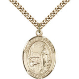 Our Lady of Lourdes Medal, Gold Filled, Large - 24" 2.4mm Gold Plated Chain + Clasp