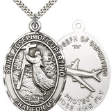 St. Joseph of Cupertino Medal, Sterling Silver - 24" 2.4mm Rhodium Plate Endless Chain