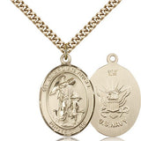 Guardian Angel Navy Medal, Gold Filled, Large - 24" 2.4mm Gold Plated Chain + Clasp