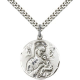 Our Lady of Perpetual Help Medal, Sterling Silver - 24" 2.4mm Rhodium Plate Endless Chain
