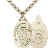 St. Michael Navy Medal, Gold Filled - 24" 2.4mm Gold Plated Endless Chain