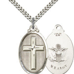Army Cross Pendant, Sterling Silver - 24" 2.4mm Rhodium Plate Endless Chain