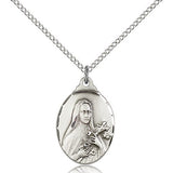St. Theresa Medal, Sterling Silver - 18" 1.2mm Sterling Silver Chain + Clasp