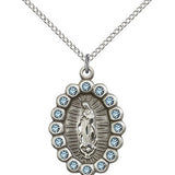 Our Lady of Guadalupe Medal, Sterling Silver - 18" 1.2mm Sterling Silver Chain + Clasp