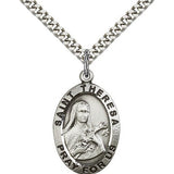 St. Theresa Medal, Sterling Silver - 24" 2.4mm Rhodium Plate Endless Chain