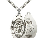 St. Michael National Guard Medal, Sterling Silver - 24" 2.4mm Rhodium Plate Endless Chain