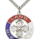 Land, Sea, Air Medal, Sterling Silver - 24" 2.4mm Rhodium Plate Endless Chain