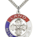 Land, Sea, Air Medal, Sterling Silver - 24" 2.4mm Rhodium Plate Endless Chain
