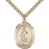 St. Barbara Medal, Gold Filled, Large - 24" 2.4mm Gold Plated Chain + Clasp