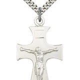 Celtic Crucifix Pendant, Sterling Silver - 24" 2.4mm Rhodium Plate Endless Chain