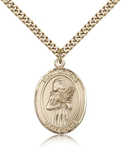 St. Agatha Medal, Gold Filled, Large - 24" 2.4mm Gold Plated Chain + Clasp