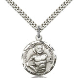 Dismas Medal, Sterling Silver - 24" 2.4mm Rhodium Plate Endless Chain
