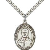 Blessed Pier Giorgio Frassati Medal, Sterling Silver, Large - 24" 2.4mm Rhodium Plate Chain + Clasp