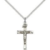 Crucifix Pendant, Sterling Silver - 18" 1.2mm Sterling Silver Chain + Clasp