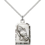 Praying Hands Medal, Sterling Silver - 18" 1.2mm Sterling Silver Chain + Clasp