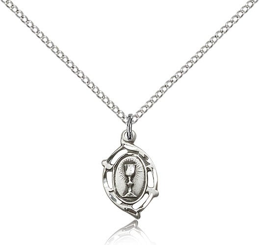 Communion Medal, Sterling Silver - 18" 1.2mm Sterling Silver Chain + Clasp