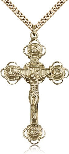 Crucifix Pendant, Gold Filled - 24" 2.4mm Gold Plated Endless Chain
