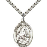 Our Lady of Grapes Medal, Sterling Silver, Large - 24" 2.4mm Rhodium Plate Chain + Clasp