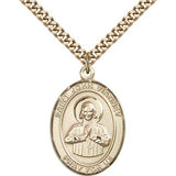 St. John Vianney Medal, Gold Filled, Large - 24" 2.4mm Gold Plated Chain + Clasp