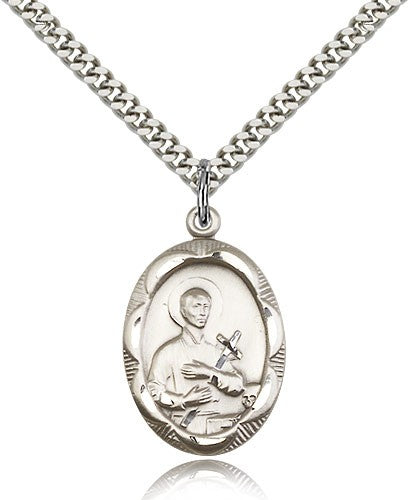 St. Gerard Medal, Sterling Silver - 24" 2.4mm Rhodium Plate Endless Chain