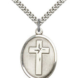 Cross Pendant, Sterling Silver - 24" 2.4mm Rhodium Plate Endless Chain
