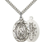Miraculous Medal, Sterling Silver - 24" 2.4mm Rhodium Plate Endless Chain