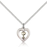 Heart Chalice Medal, Two-Tone - 18" 1.2mm Sterling Silver Chain + Clasp