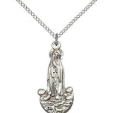 Our Lady of Fatima Medal, Sterling Silver - 18" 1.2mm Sterling Silver Chain + Clasp