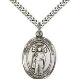 St. Ivo Medal, Sterling Silver, Large - 24" 2.4mm Rhodium Plate Chain + Clasp