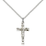 Crucifix Pendant, Sterling Silver - 18" 1.2mm Sterling Silver Chain + Clasp