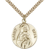 St. Rita of Cascia Medal, Gold Filled - 24" 2.4mm Gold Plated Endless Chain