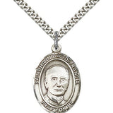 St. Hannibal Medal, Sterling Silver, Large - 24" 2.4mm Rhodium Plate Chain + Clasp