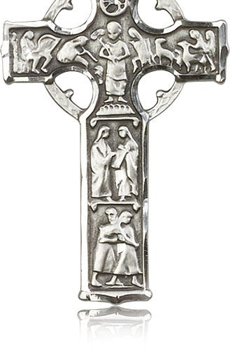 Celtic Cross Pendant, Sterling Silver - 24" 2.4mm Rhodium Plate Endless Chain