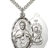 Scapular Medal, Sterling Silver - 24" 2.4mm Rhodium Plate Endless Chain
