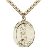 St. Sebastian Lacrosse Medal, Gold Filled, Large - 24" 2.4mm Gold Plated Chain + Clasp