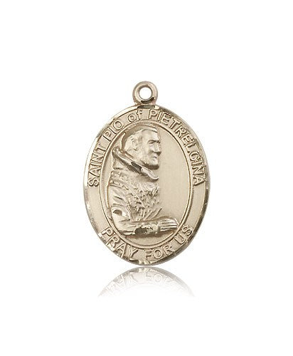 St. Pio of Pietrelcina Medal, 14 Karat Gold, Large - 14 KT Yellow Gold